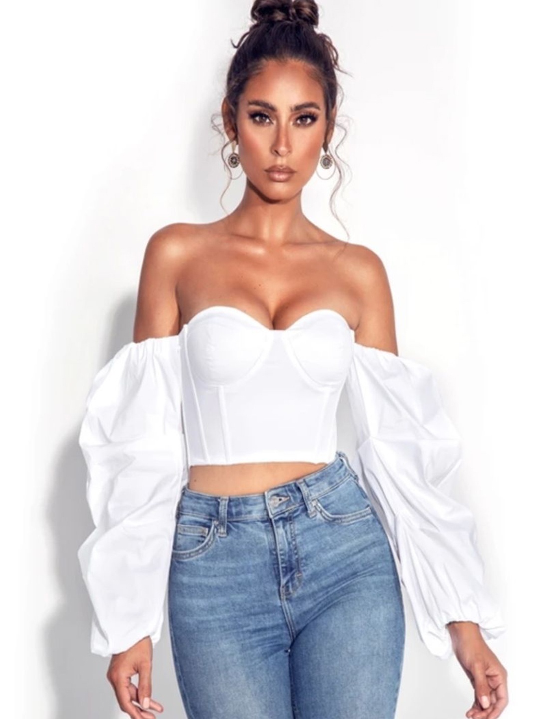 

KPOP Women Solid Off-Shoulder Top, White