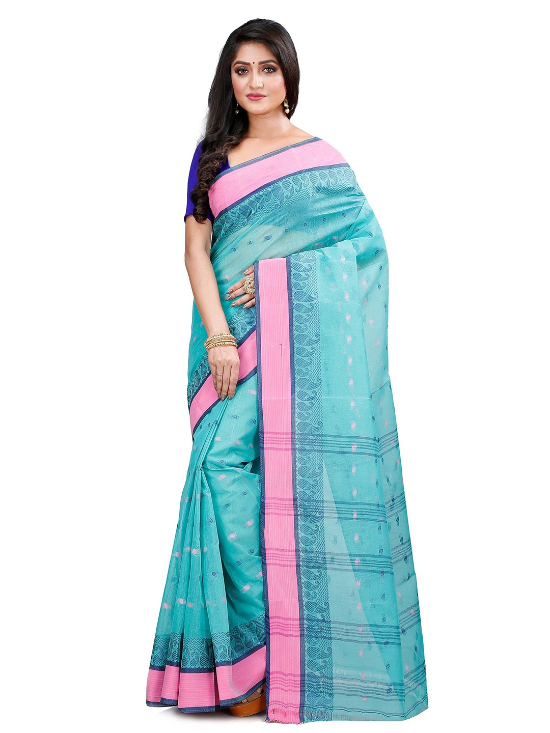 

DipDiya Woven Design Pure Cotton Taant Saree, Green