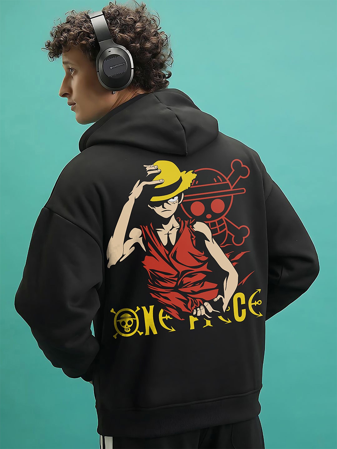 

RARESCAPE Men Graphic Printed Hood Cotton Pullover Sweatshirt, Black