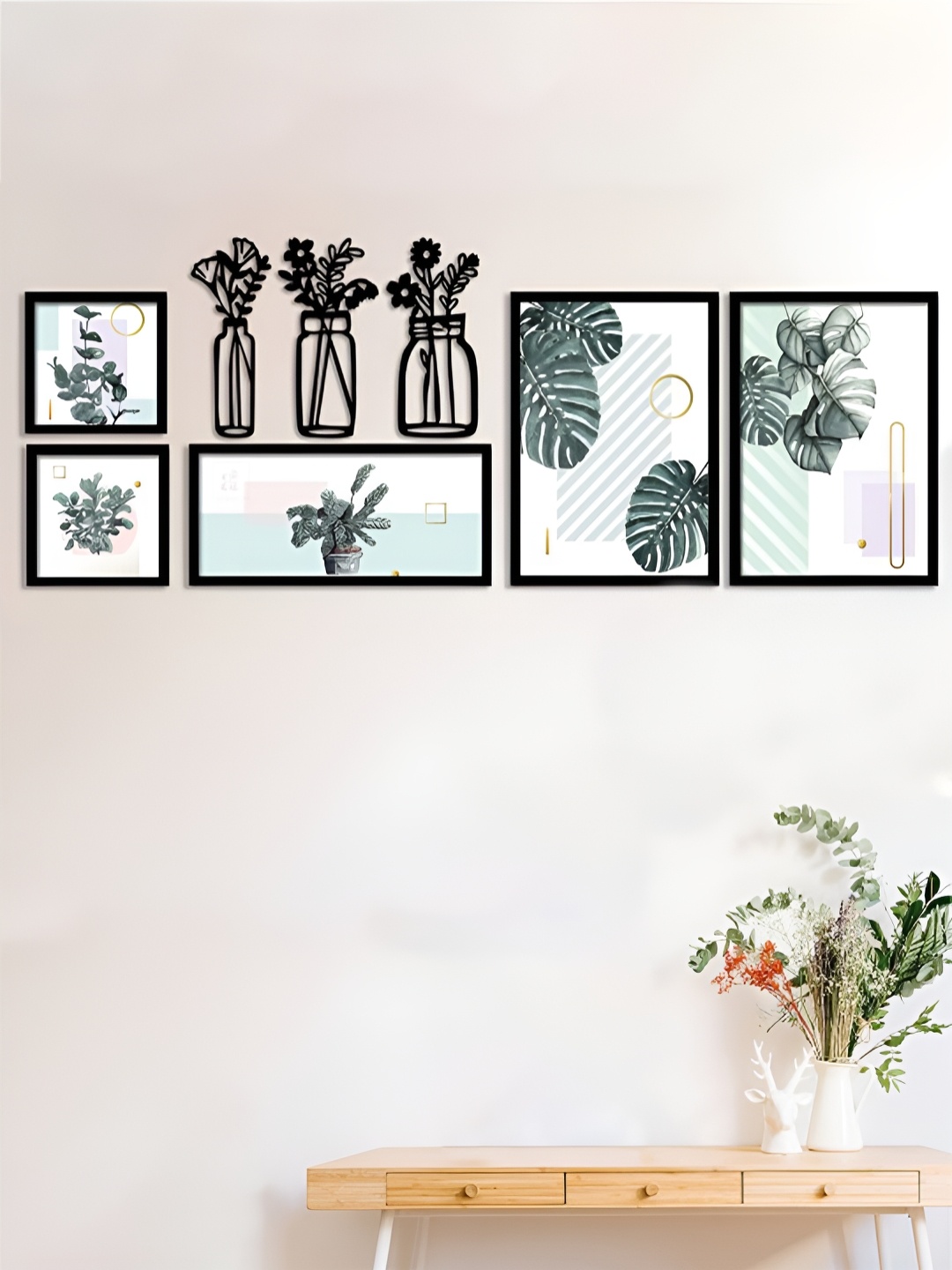 

Art Street Black & White 5 Piece Synthetic Wood Floral and Botanical Wall Paintings