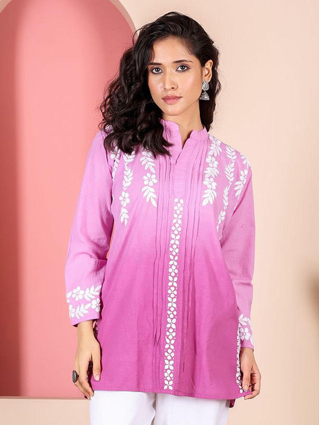 

Chowkhat Mandarin Collar Embroidered Ethnic Tunic, Purple