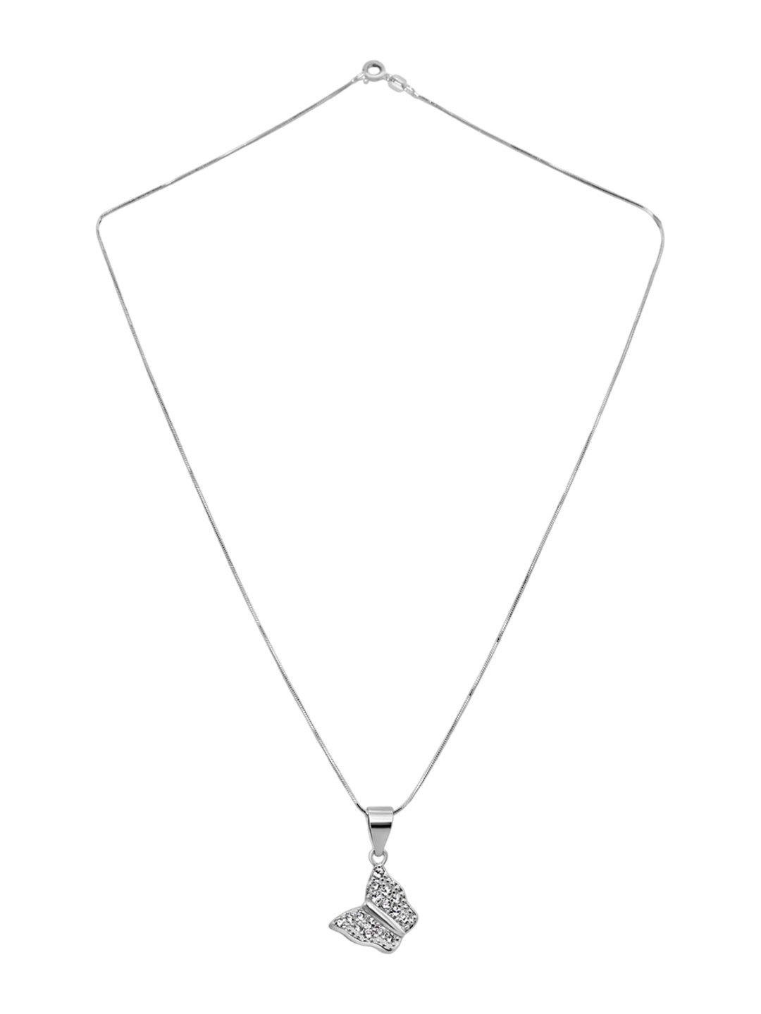 

925 SILLER Rhodium-Plated Contemporary Pendants with Chains, Silver