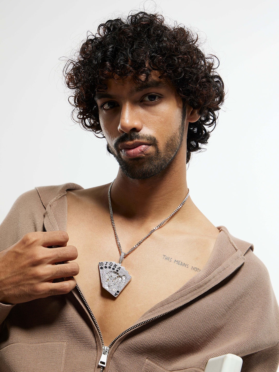 

WRAPGAME INDIA Silver Rhodium-Plated Stones Studded Poket Pendant With Chain