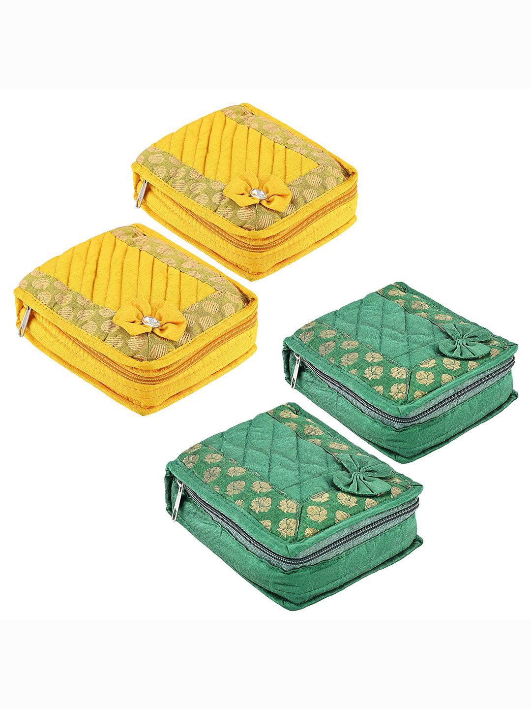 

Kuber Industries Yellow 4 Pieces Floral Printed Jewellery Organiser