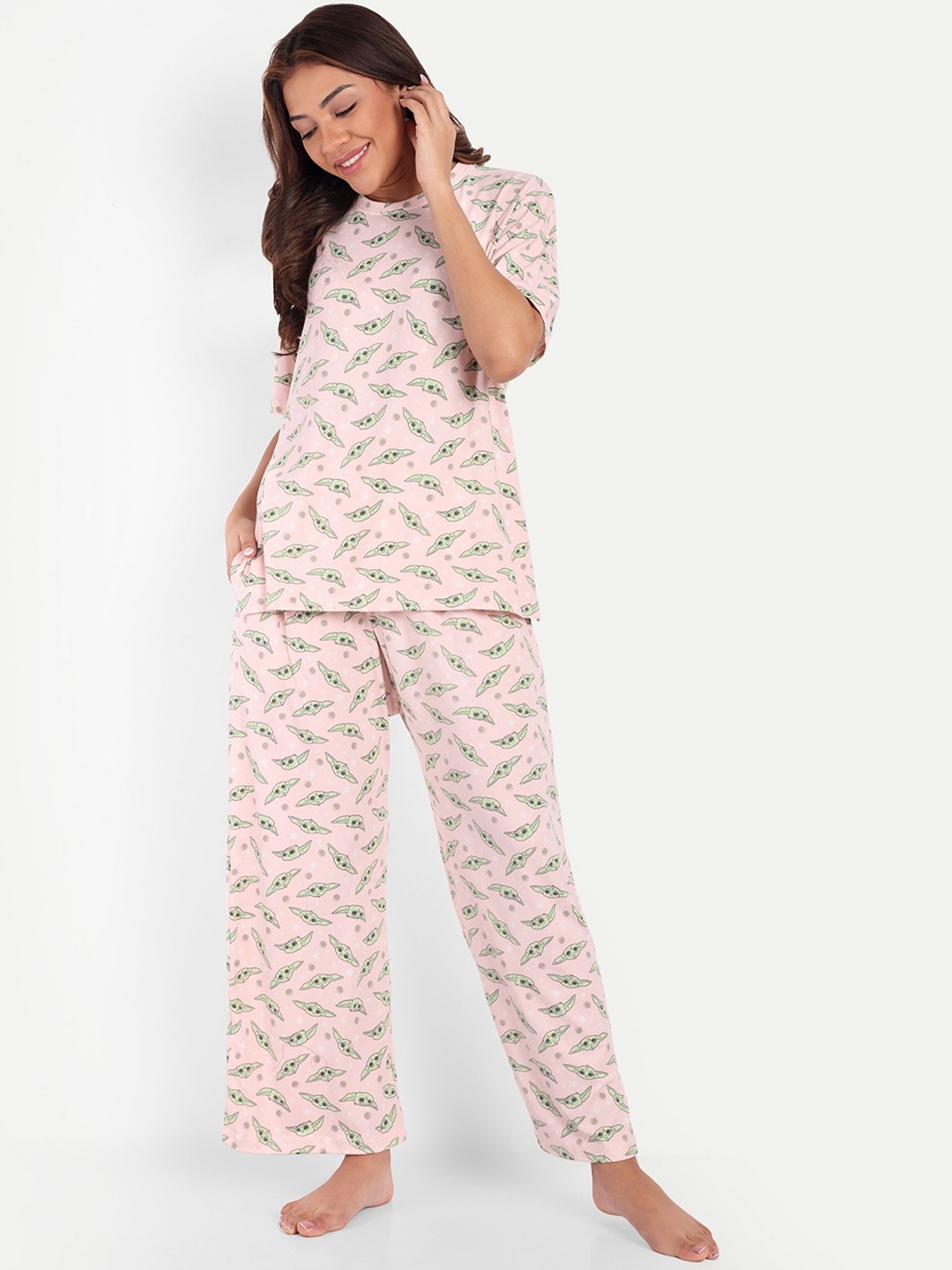 

HAUTEMODA Printed Top With Pyjama Night Suits, Peach