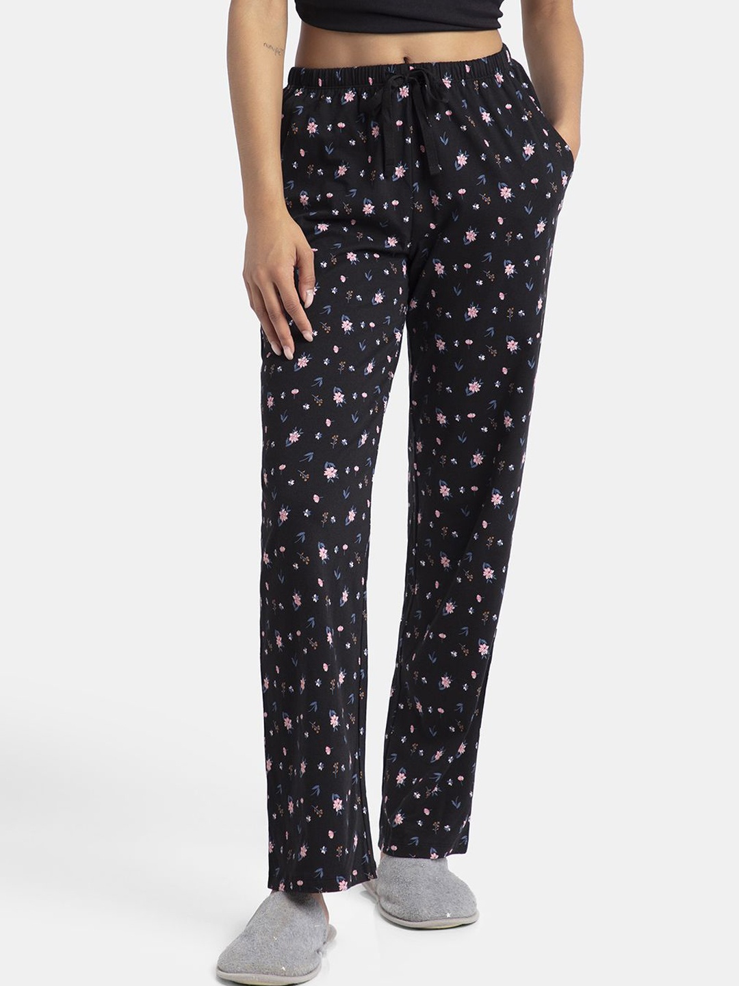 

Jockey Super Combed Cotton Printed Relaxed Fit Pyjama with Convenient Side Pockets - RX88, Black