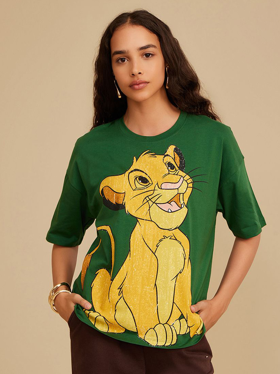 

Kazo Women Graphic Printed Round Neck Cotton T-shirt, Green