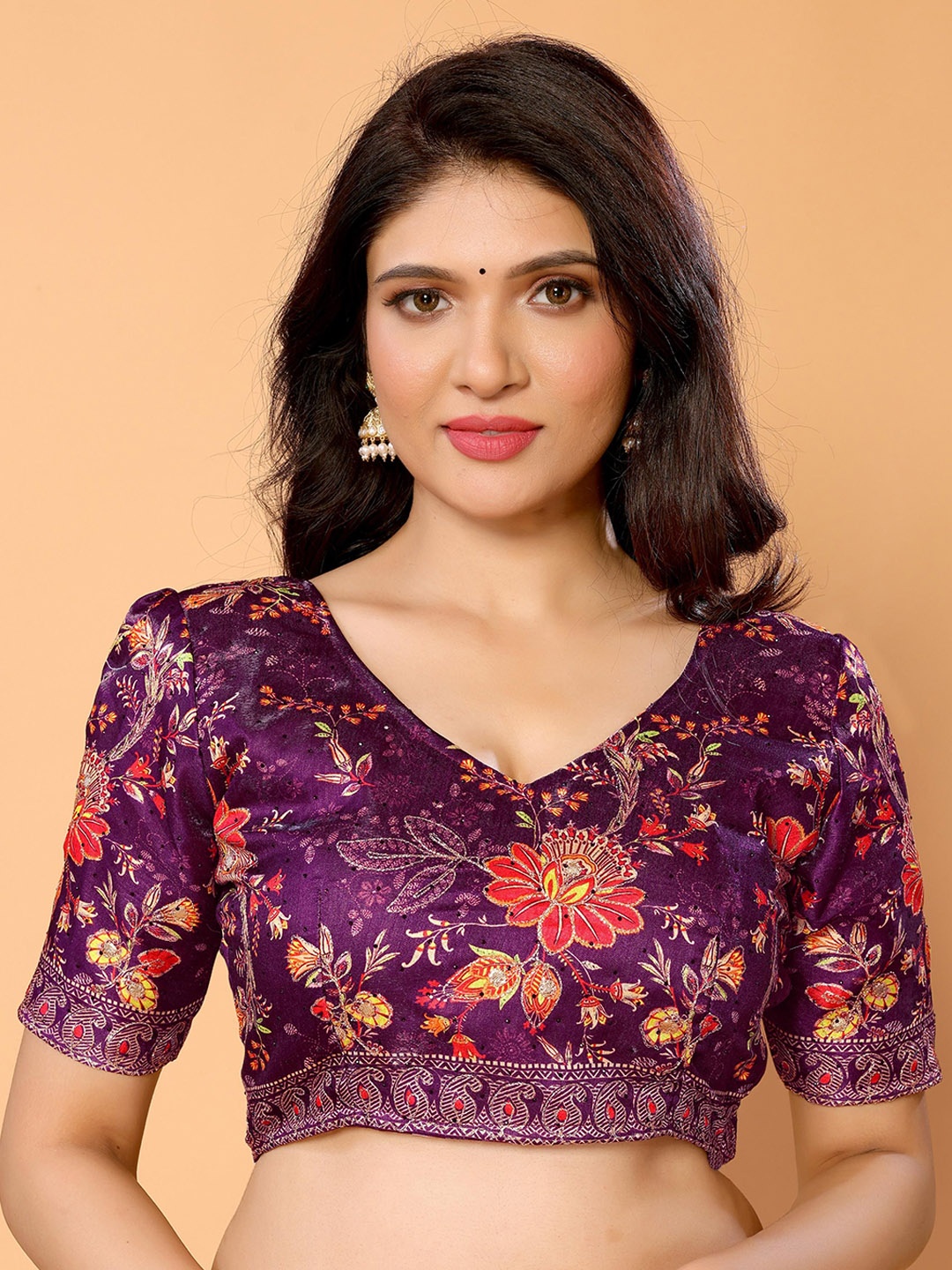 

ALAGINI Digital Printed Saree Blouse, Purple