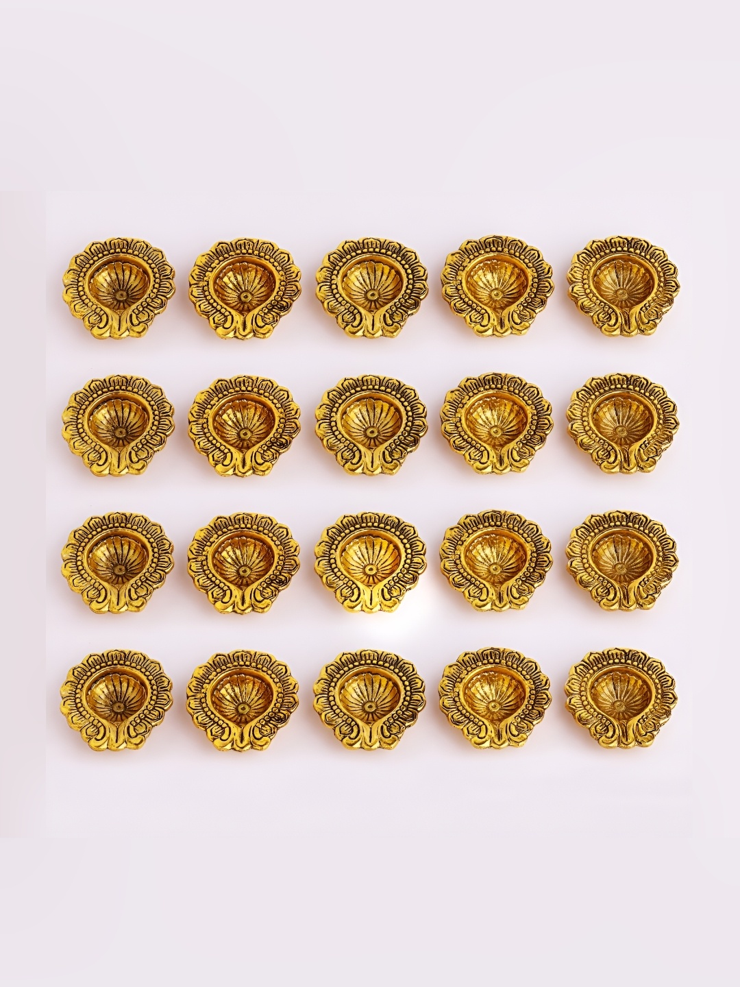 

Indianshelf Pack of 20 Diwali Diya Aluminum Gold Finish Deepak for Pooja for Decoration