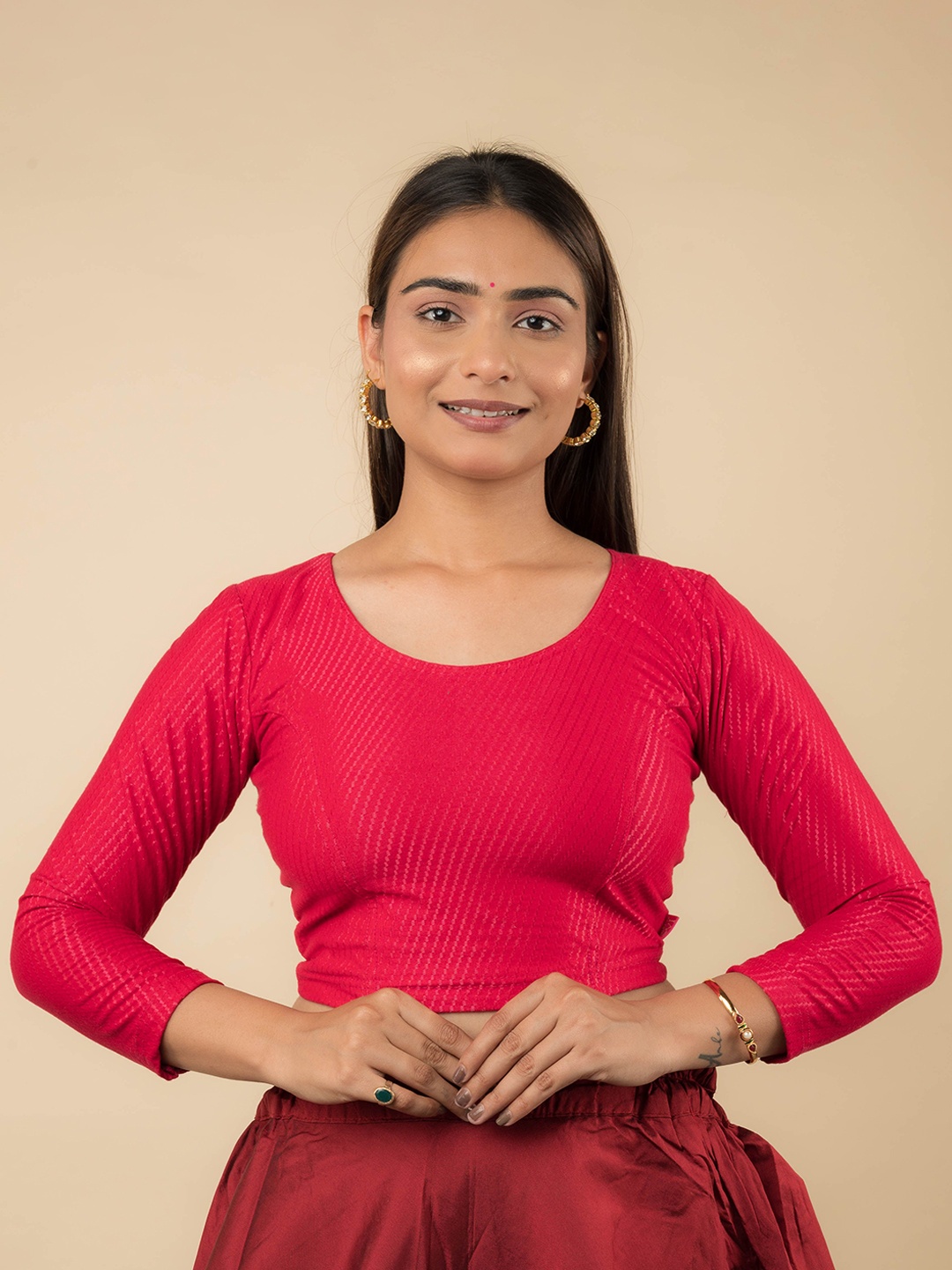 

Bindigasm's Advi Women Woven Design Cotton Saree Blouse, Pink
