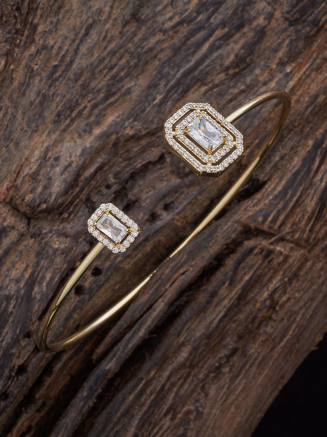 

Kushal's Fashion Jewellery Gold-Plated Cubic Zirconia Studded Kada Bracelet