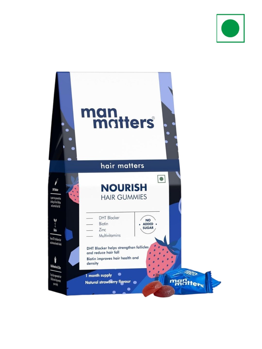 

Man Matters Nourishes Hair Gummies With DHT Blockers 30 Pcs, Blue