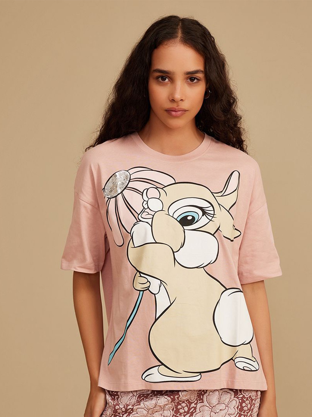

Kazo Women Graphic Printed Round Neck Cotton T-shirt, Pink