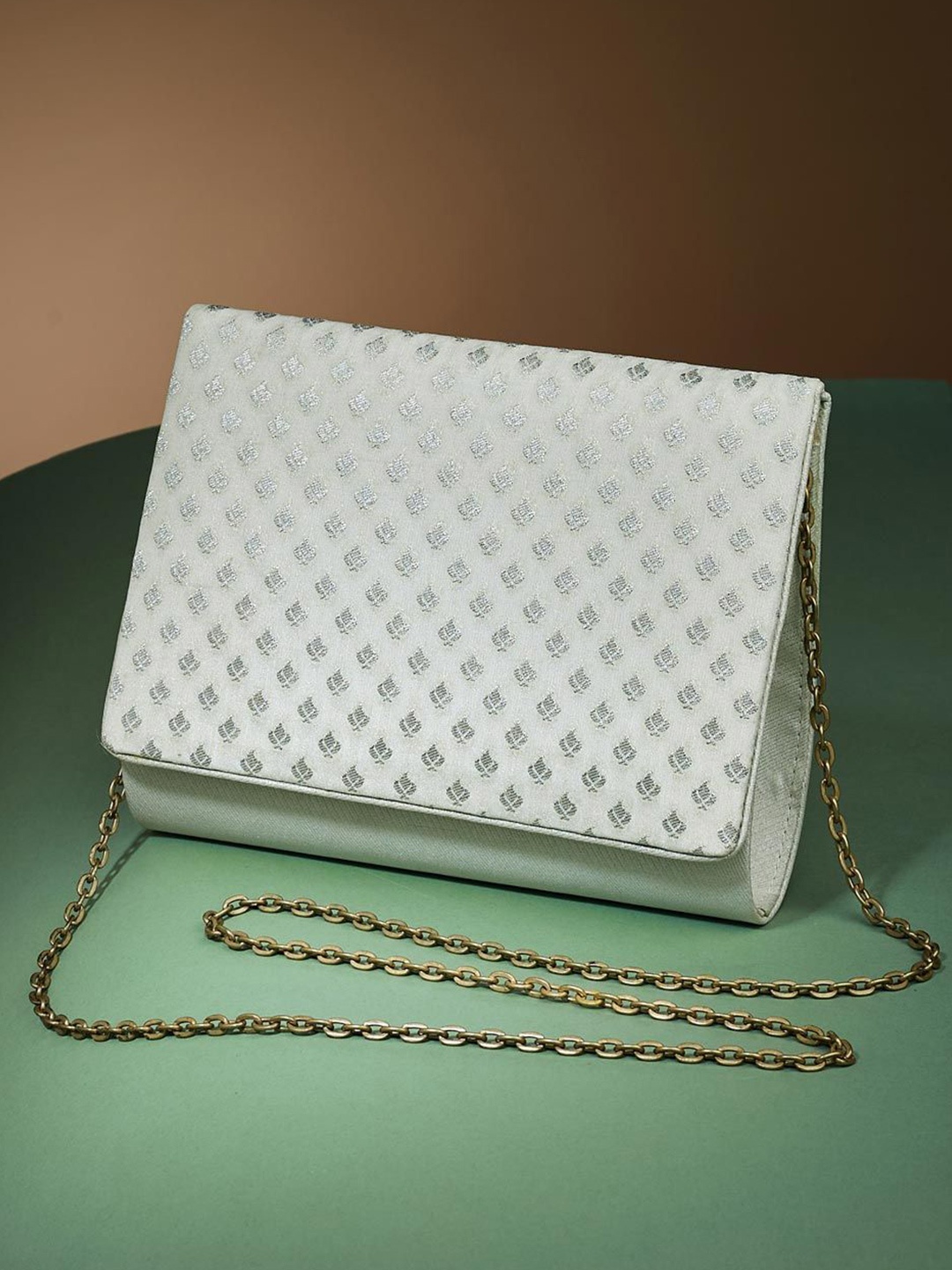 

Fabindia Embellished Brocade Purse Clutch, Silver