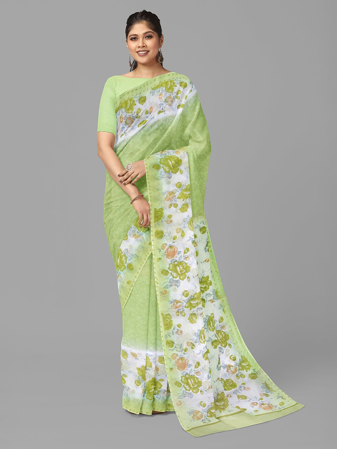 

The Chennai Silks Floral Pure Cotton Kanjeevaram Saree, Green