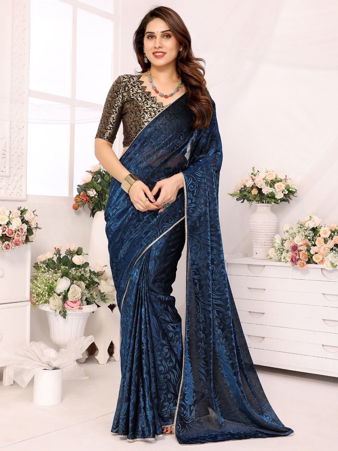 

KALINI Embellished Pure Silk Ready to Wear Saree, Turquoise blue