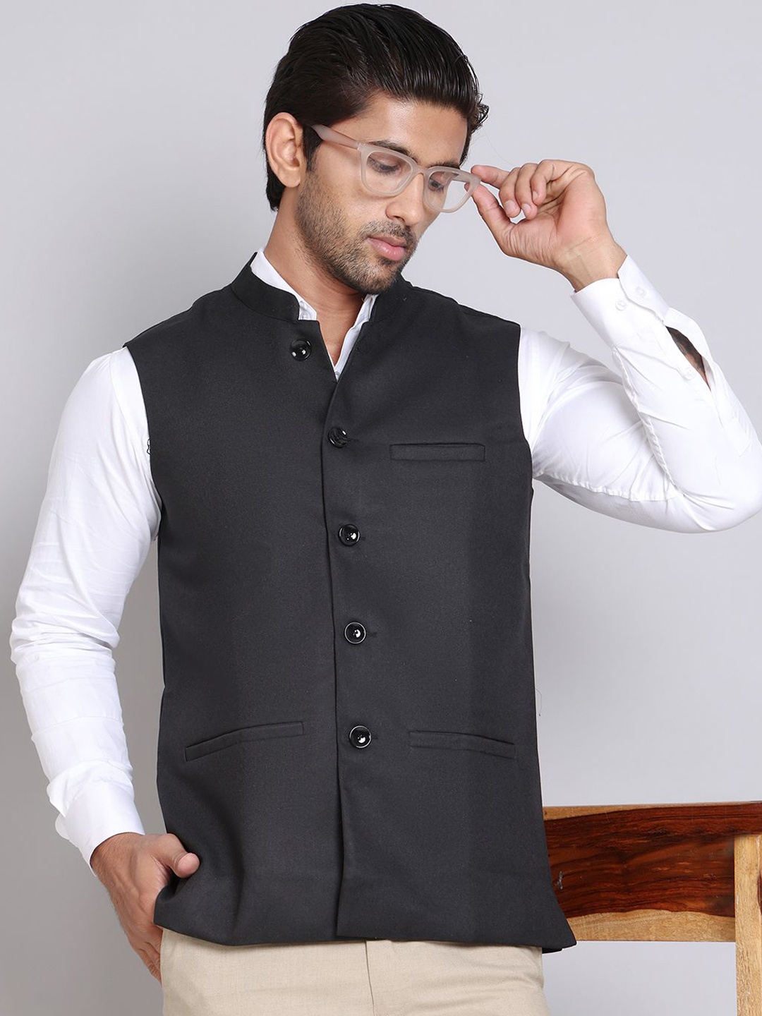 

Jompers Woven Nehru Jackets, Black