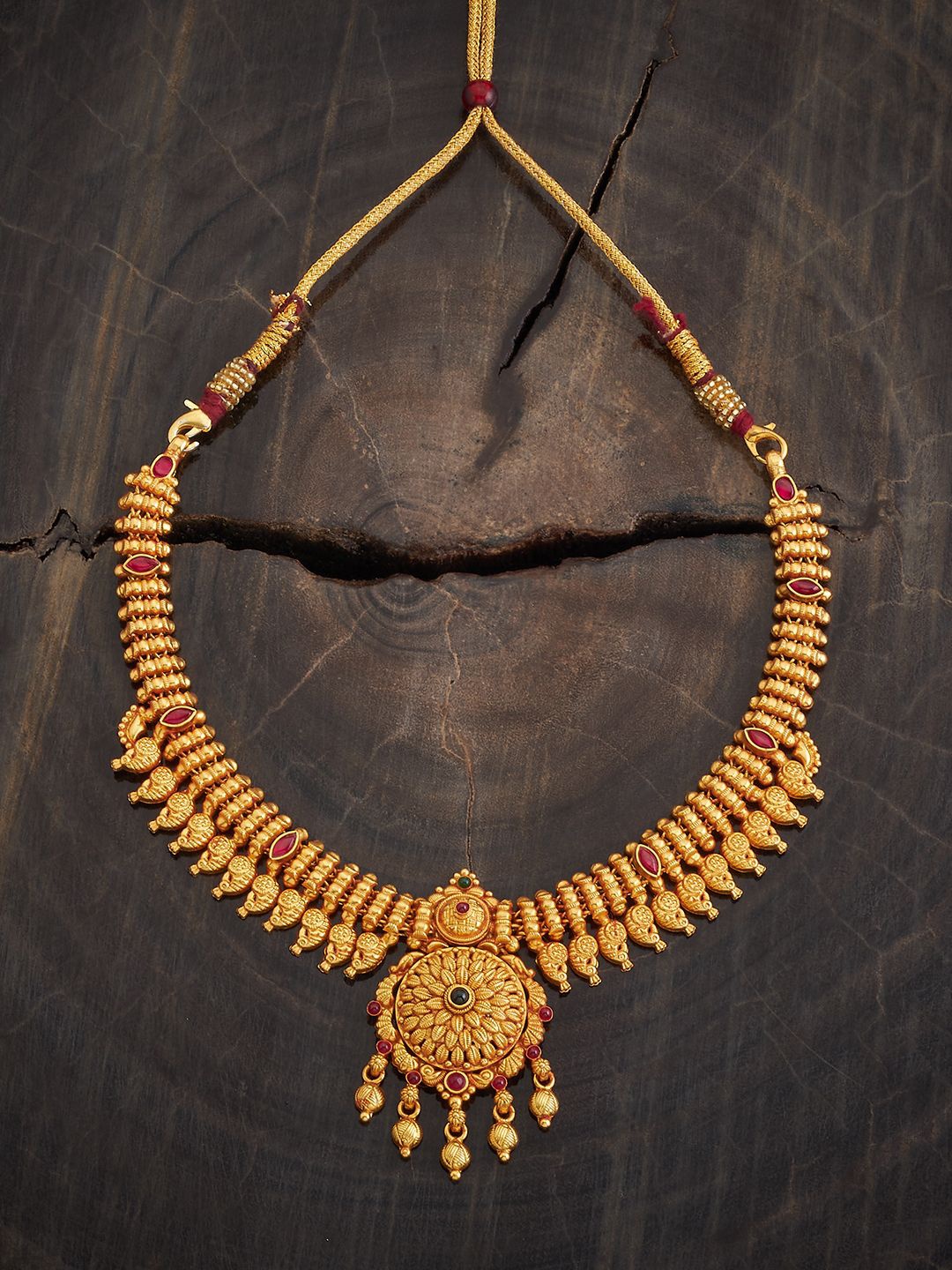 

Kushal's Fashion Jewellery 92.5 Pure Silver Gold-Plated Stone Studded Temple Necklace