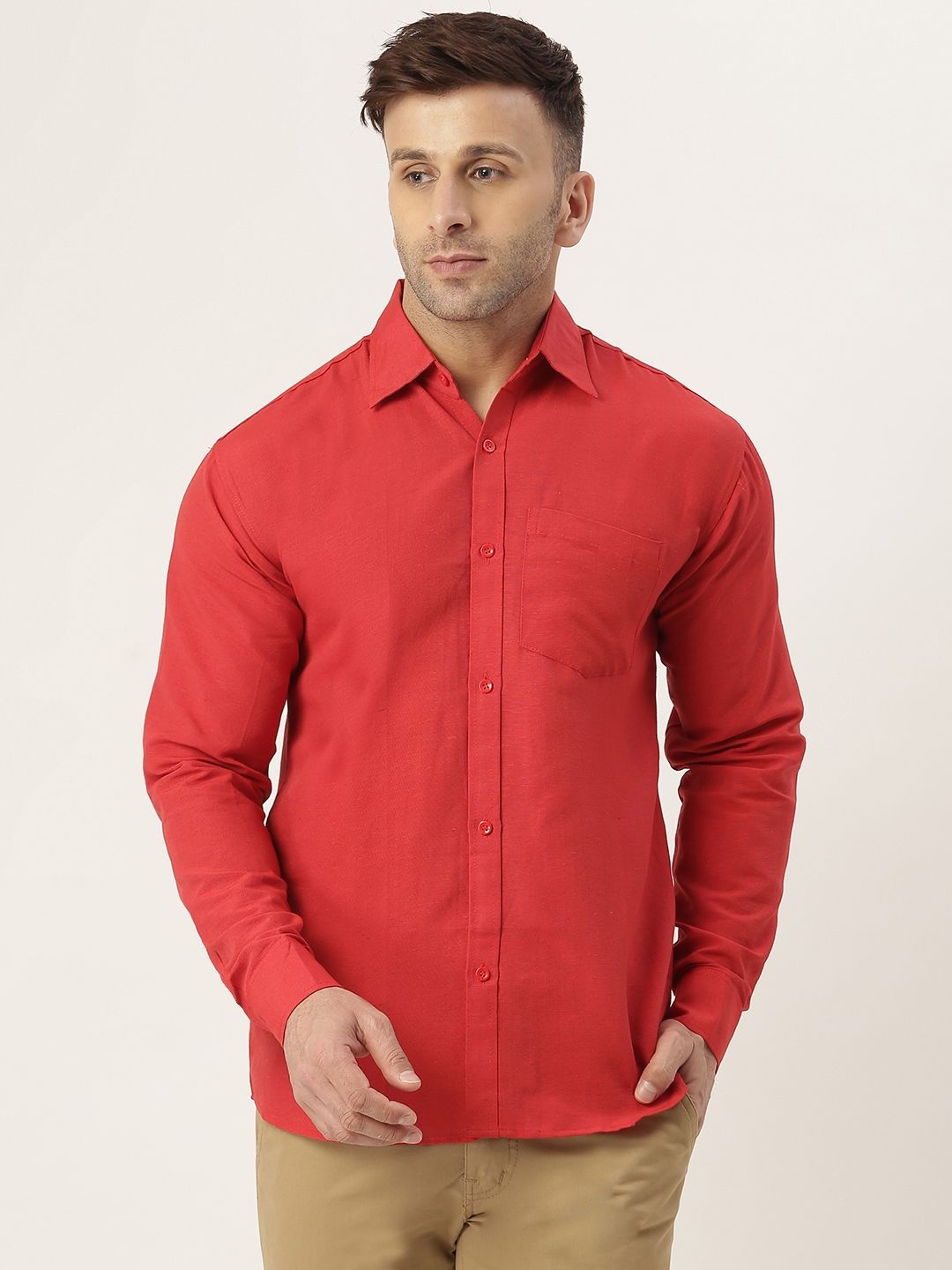 

KLOSET BY RIAG Men Classic Cutaway Collar Solid Cotton Casual Shirt, Red