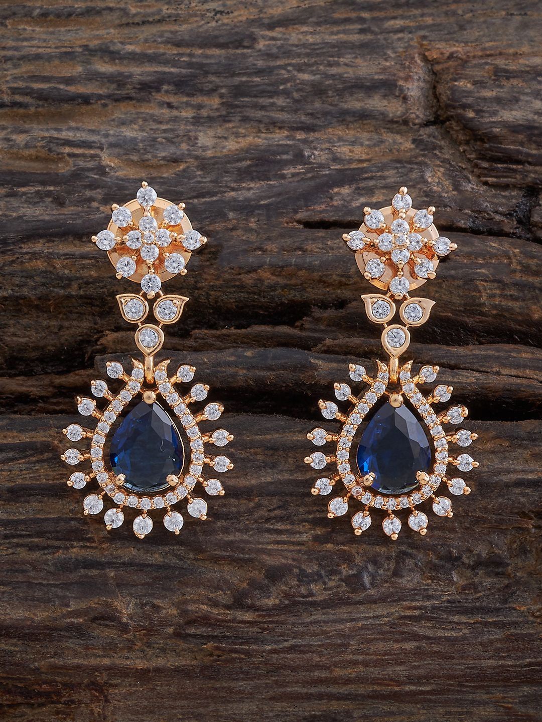 

Kushal's Fashion Jewellery Gold-Plated CZ Studded Teardrop Shaped Drop Earrings