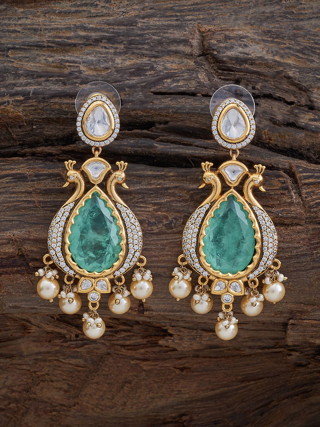 

Kushal's Fashion Jewellery Kundan Drop Earrings, Gold