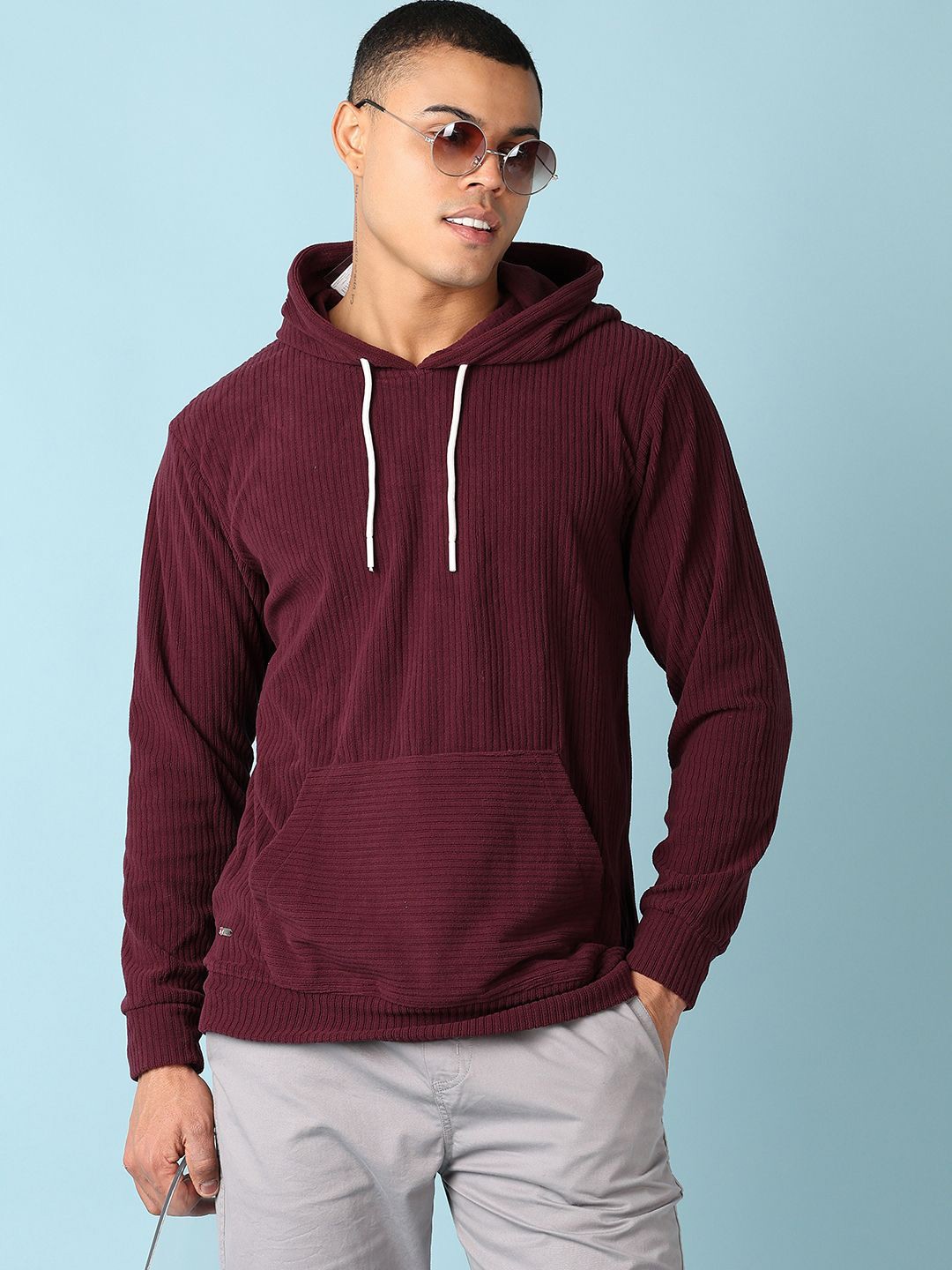 

V-Mart Men Solid Hood Cotton Pullover Sweatshirt, Maroon