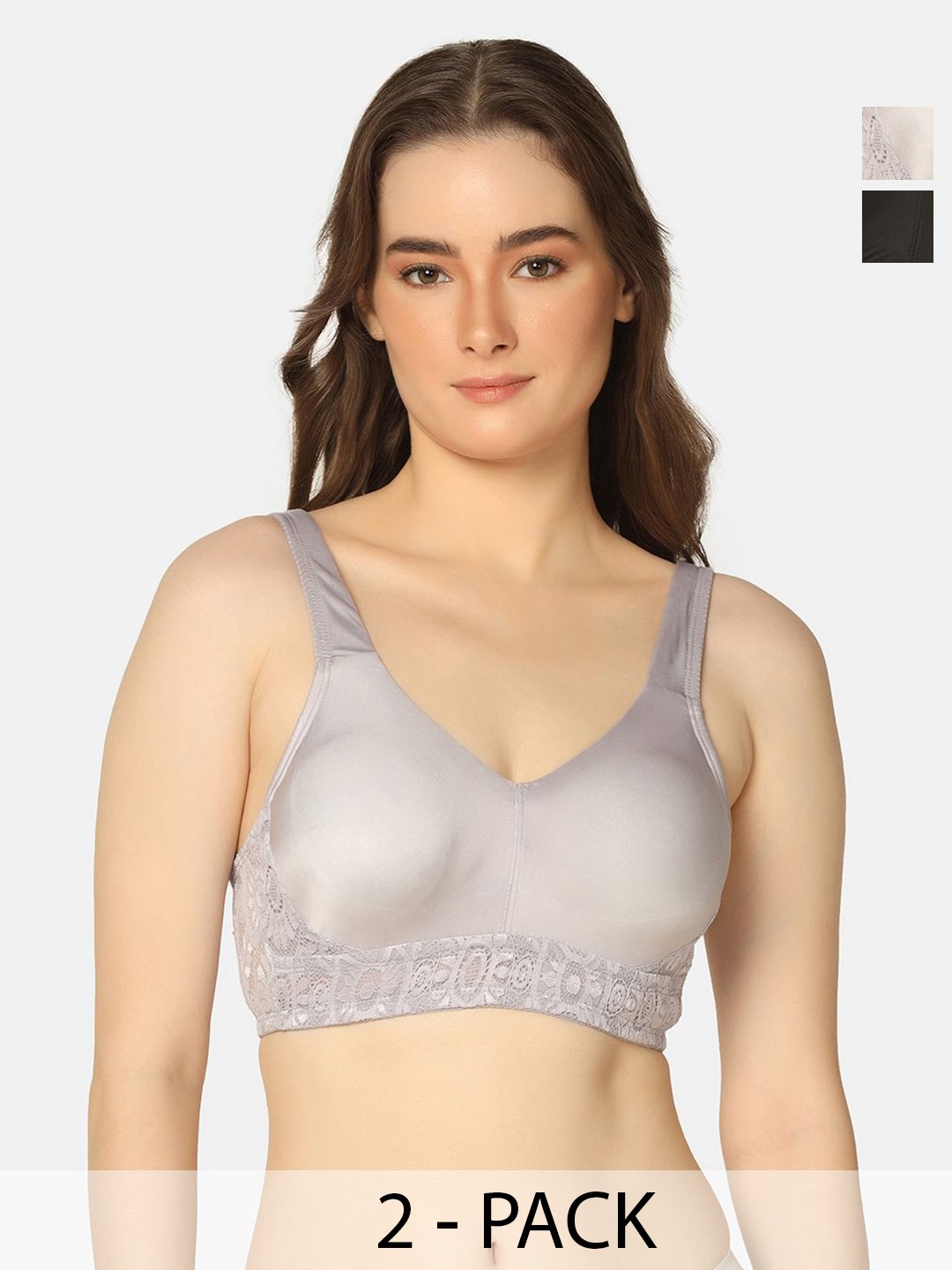 

Curvy Love Pack Of 2 Solid Full Coverage Everyday Bra, Black