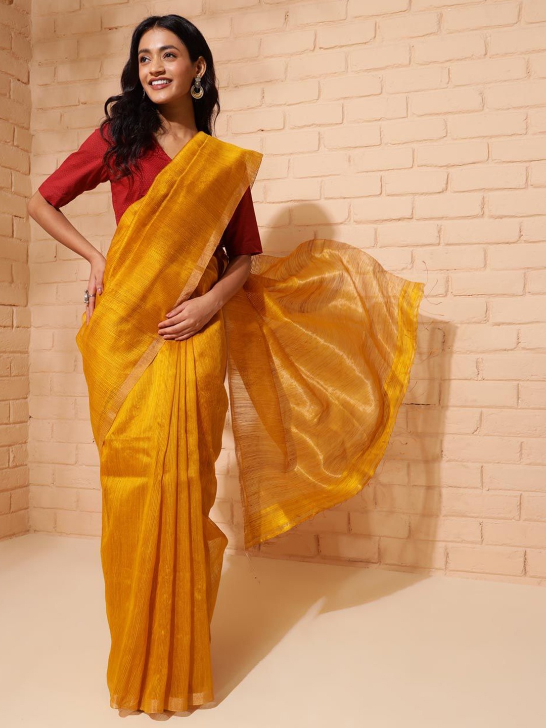 

Fabindia Woven Design Zari Silk Blend Saree, Mustard