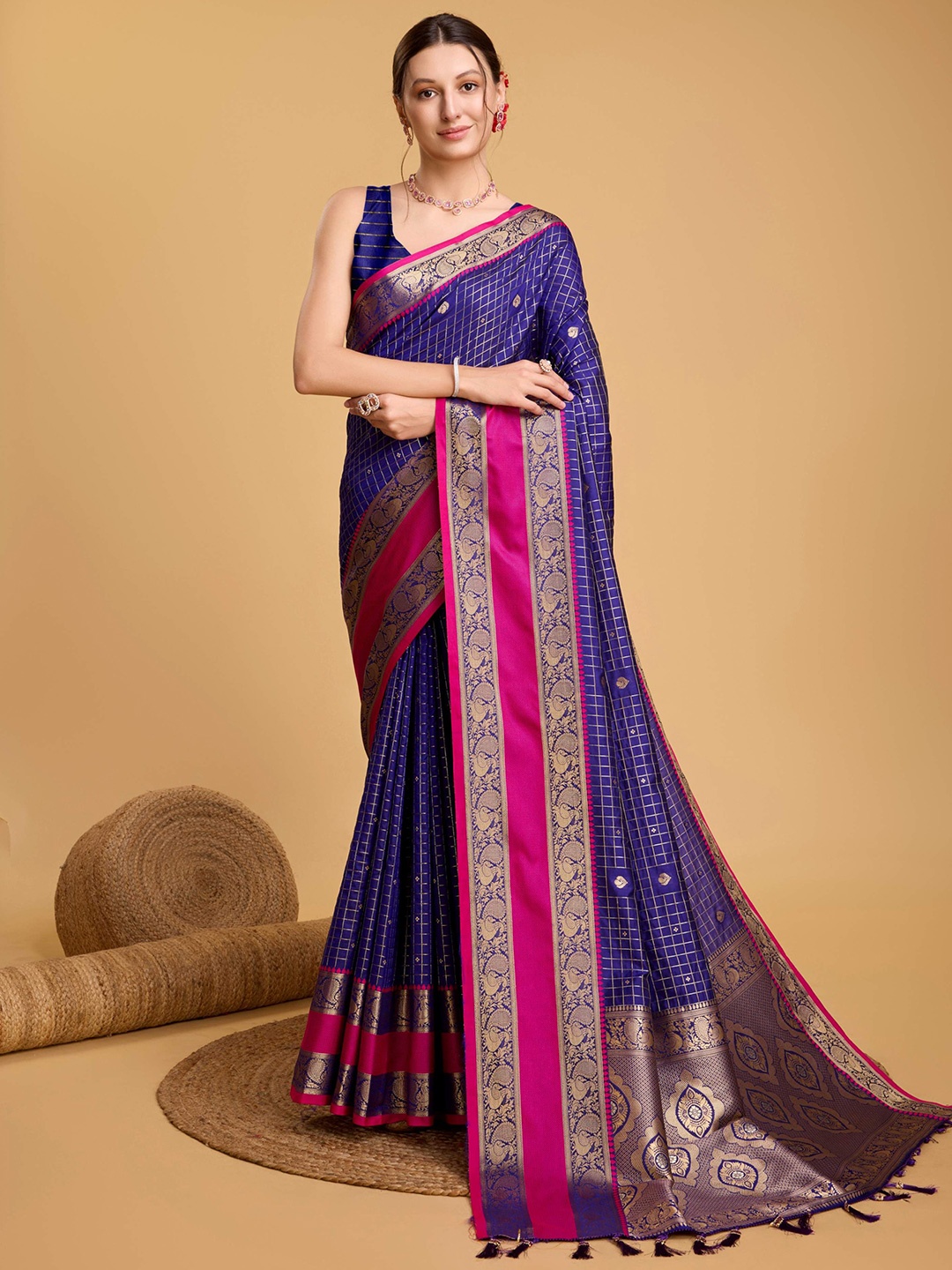 

Kriyansh Checked Woven Design Banarasi Saree, Blue