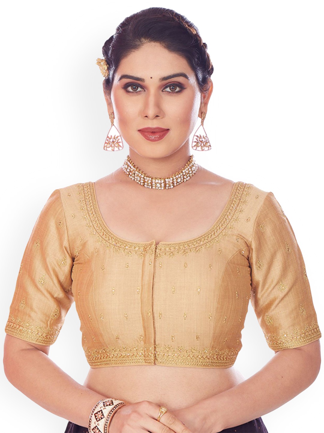 

Mmore Embroidered Silk Saree Blouse, Gold