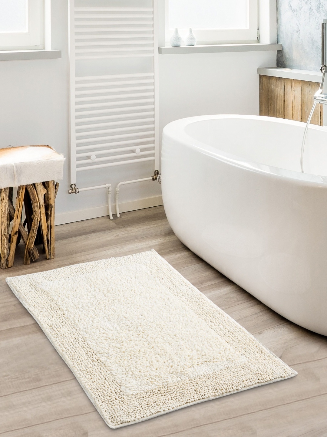 

SASHAA WORLD Off White Pure Cotton Rectangular Reversible Bathmat