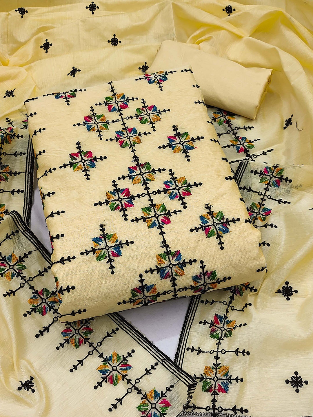 

KALINI Ethnic Motifs Embroidered Unstitched Dress Material, Yellow