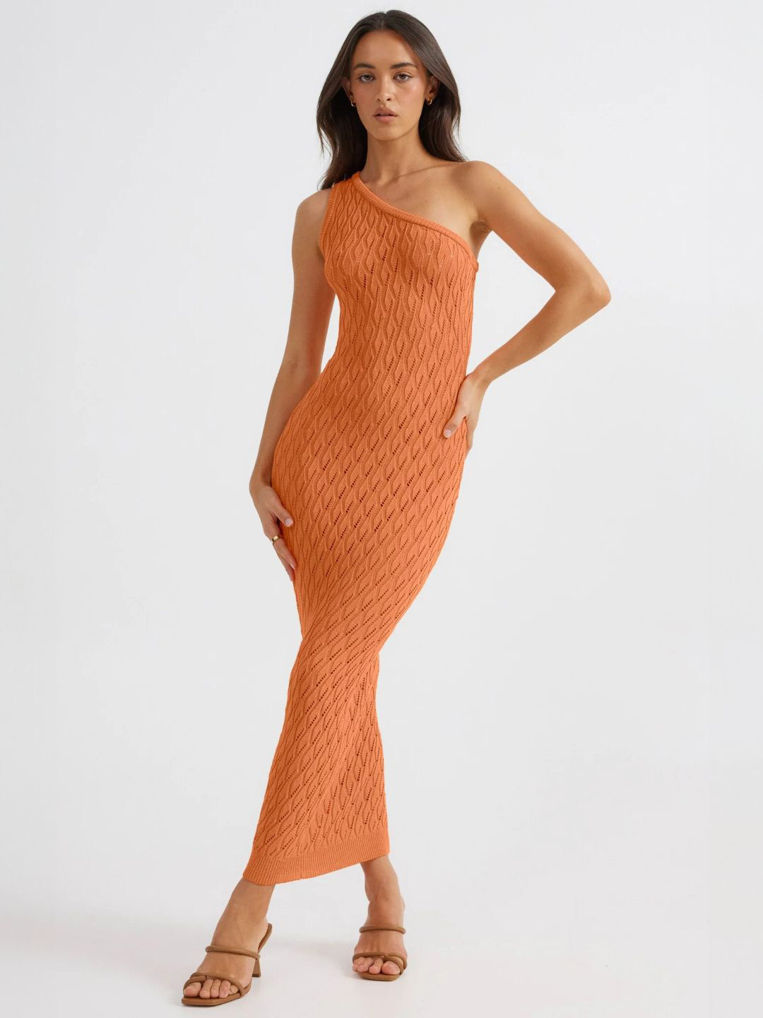 

KPOP One Shoulder Bodycon Maxi Dress, Orange