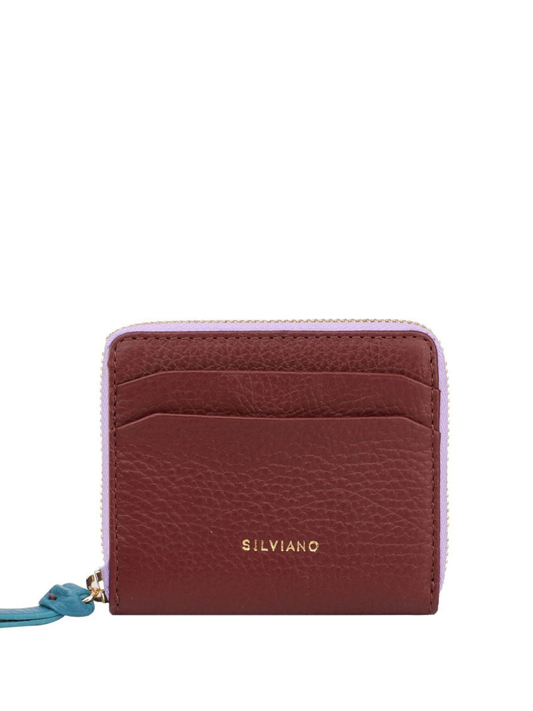 

SILVIANO Unisex Textured Leather Zip Around Wallet, Maroon