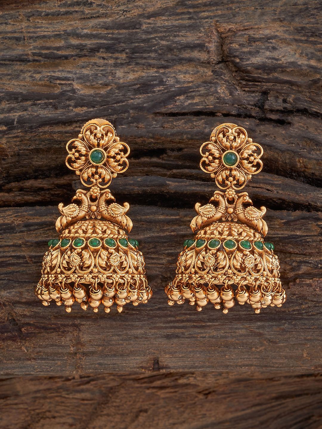 

Kushal's Fashion Jewellery Gold-Plated Stones Studded Dome Shaped Jhumkas