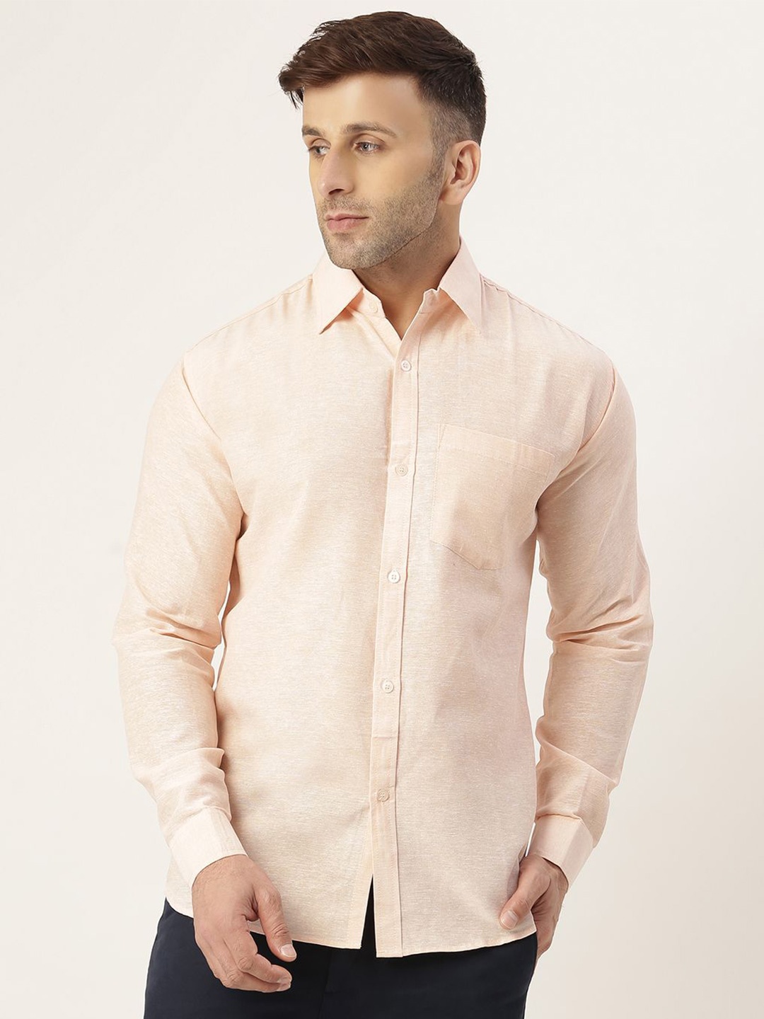 

KLOSET BY RIAG Men Classic Spread Collar Solid Cotton Casual Shirt, Peach
