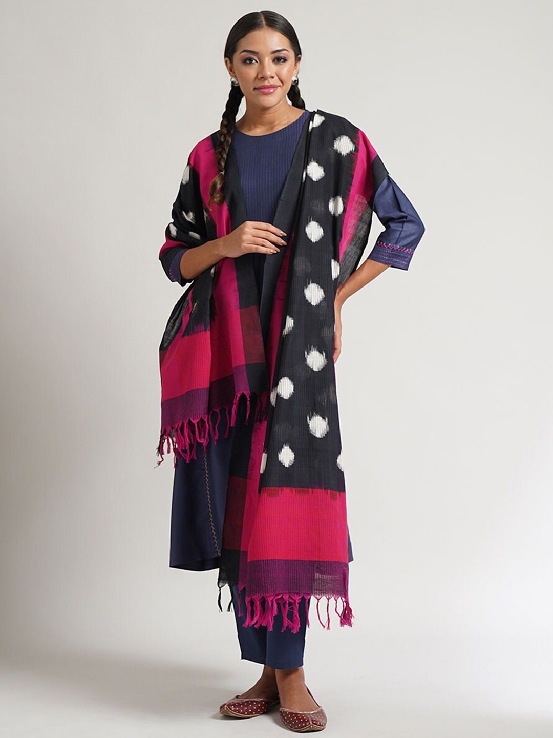 

JAYPORE Printed Dupatta, Black