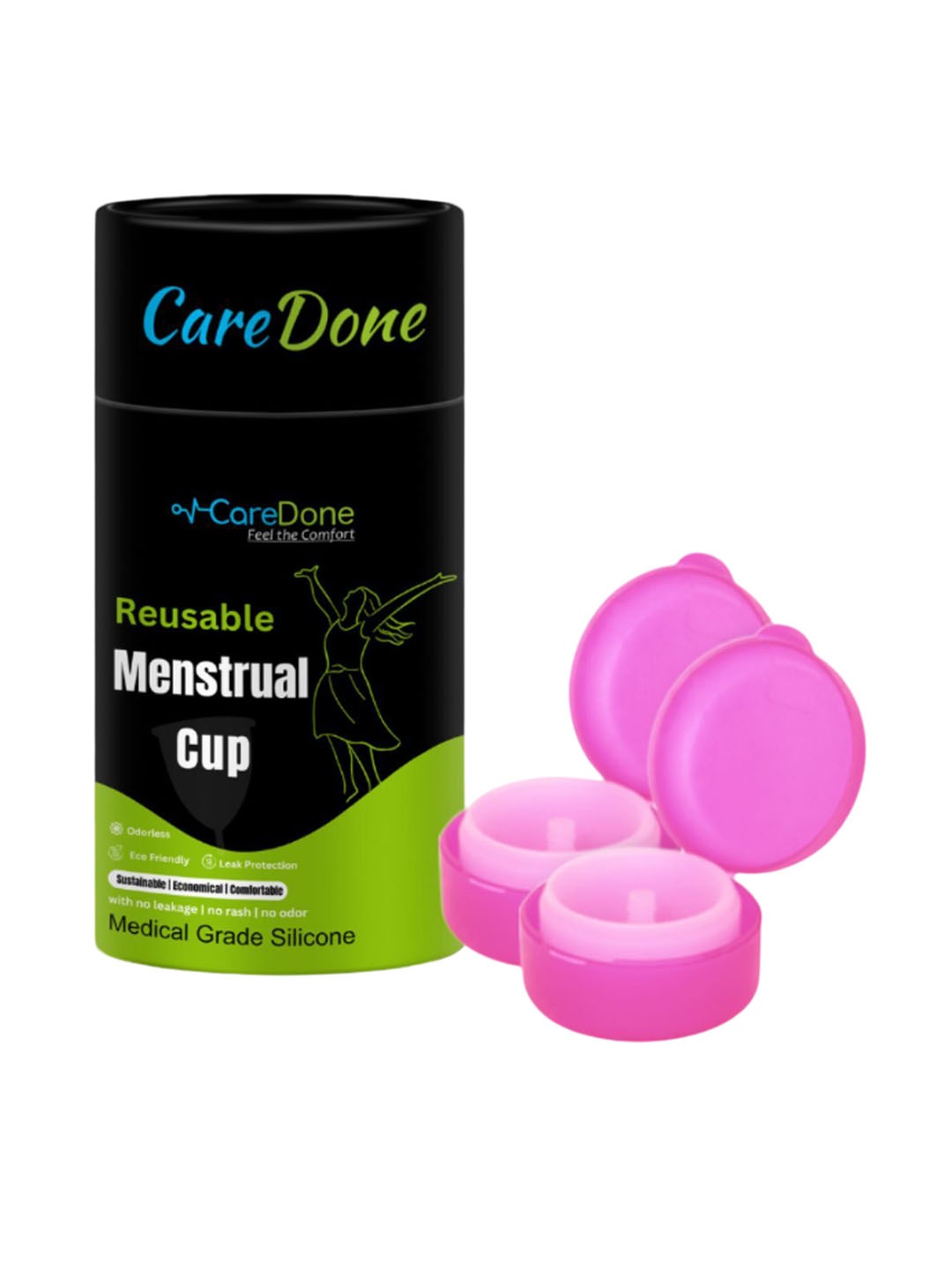 

CareDone Set of 2 Reusable Soft and Leakproof Silicone Folding Menstrual Cups, Pink
