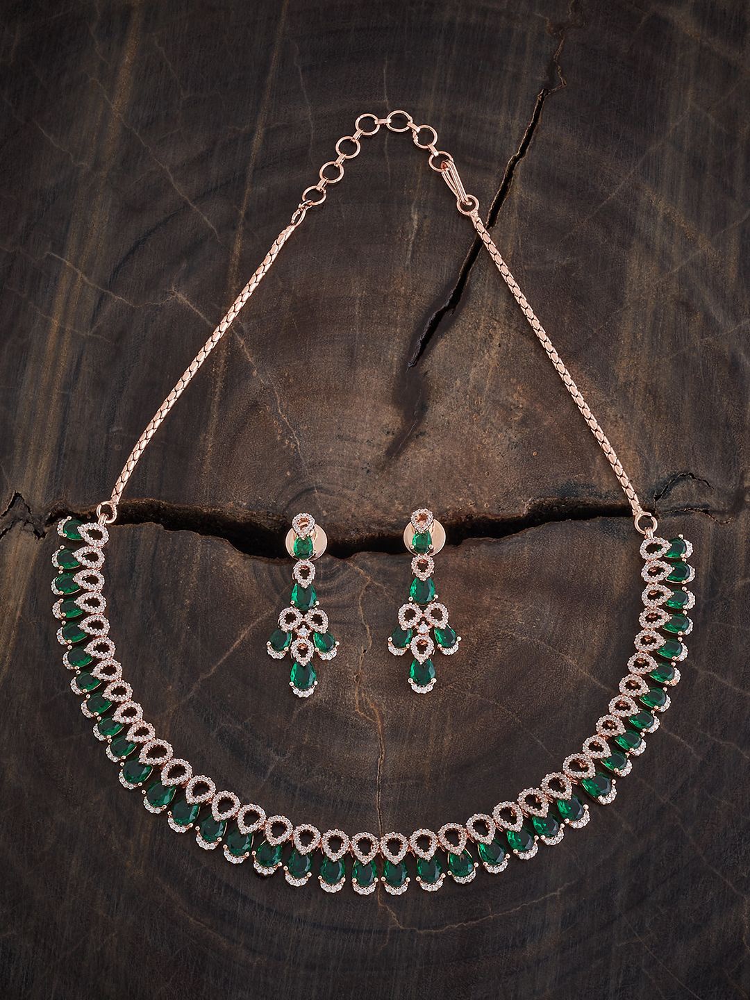 

Kushal's Fashion Jewellery Rose Gold-Plated Cubic Zirconia Studded Jewellery Set