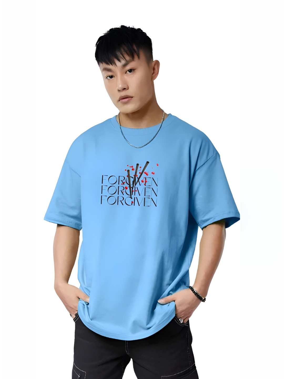 

TBS- THE BARGAIN STREET Men Bio Finish Typography Printed Cotton Oversized T-shirt, Blue