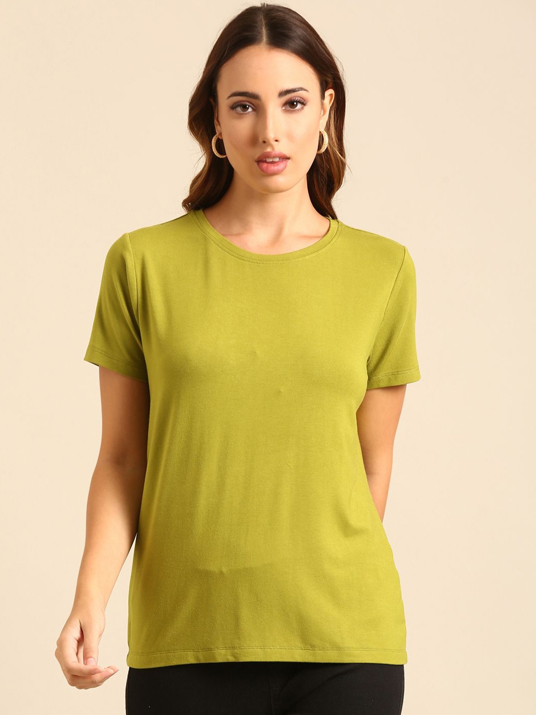 

De Moza Women Round Neck Short Sleeves T-Shirt, Green