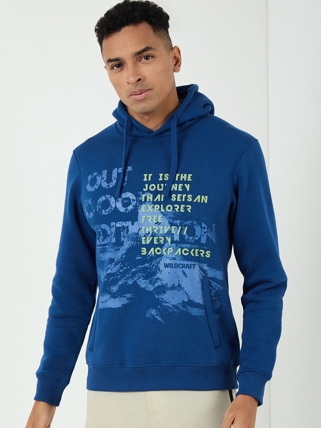 

Wildcraft Men Typography Printed Hood Cotton Pullover Sweatshirt, Blue