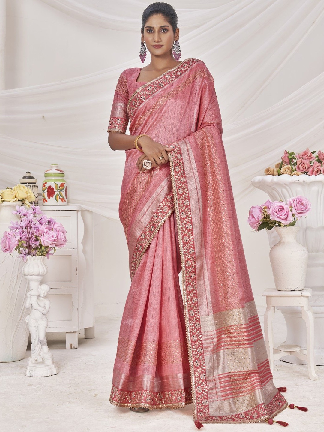 

Mitera Embellished Embroidered Saree, Pink