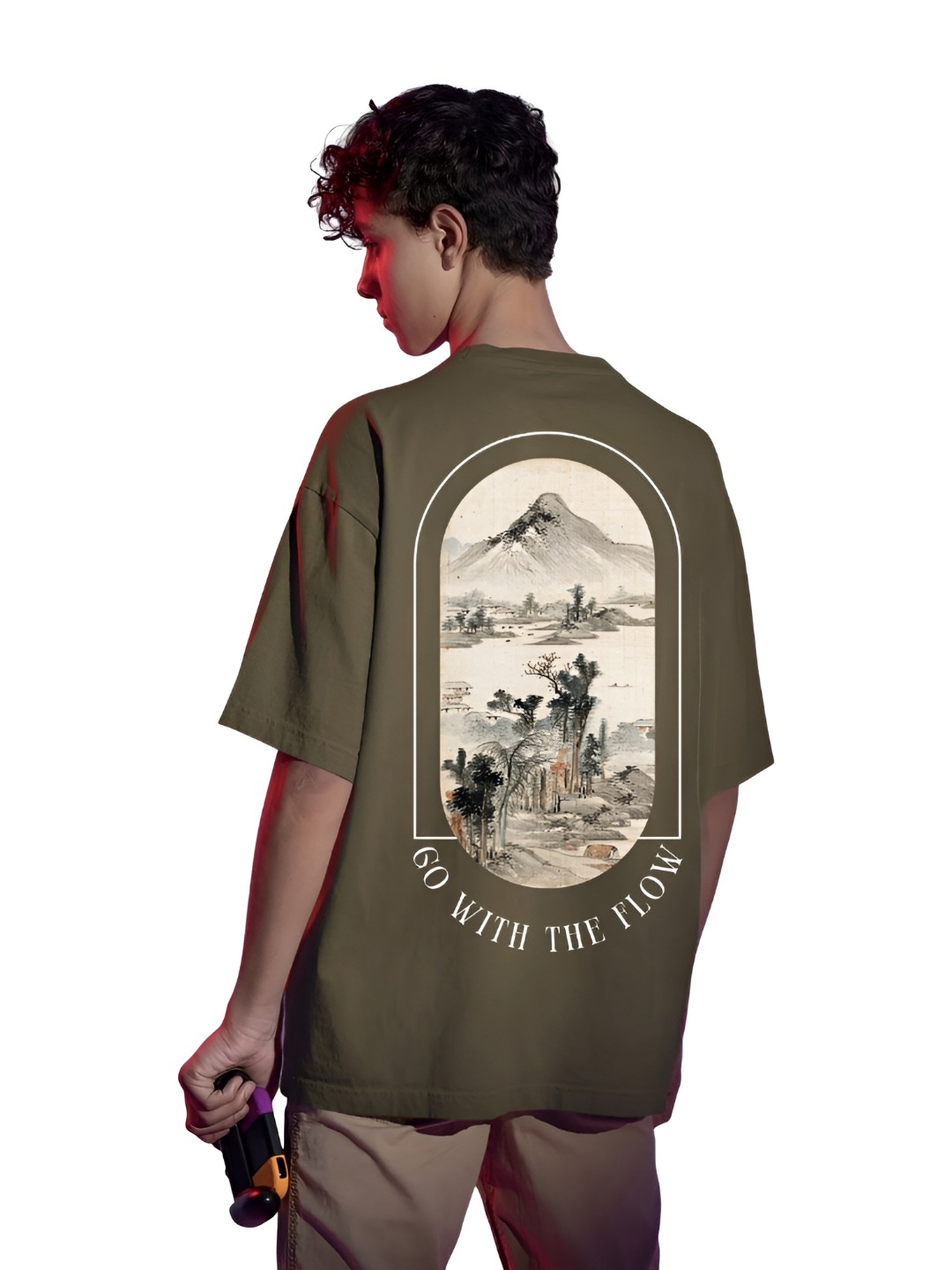 

TBS- THE BARGAIN STREET Men Bio Finish Graphic Printed Round Neck Cotton Oversized T-shirt, Olive