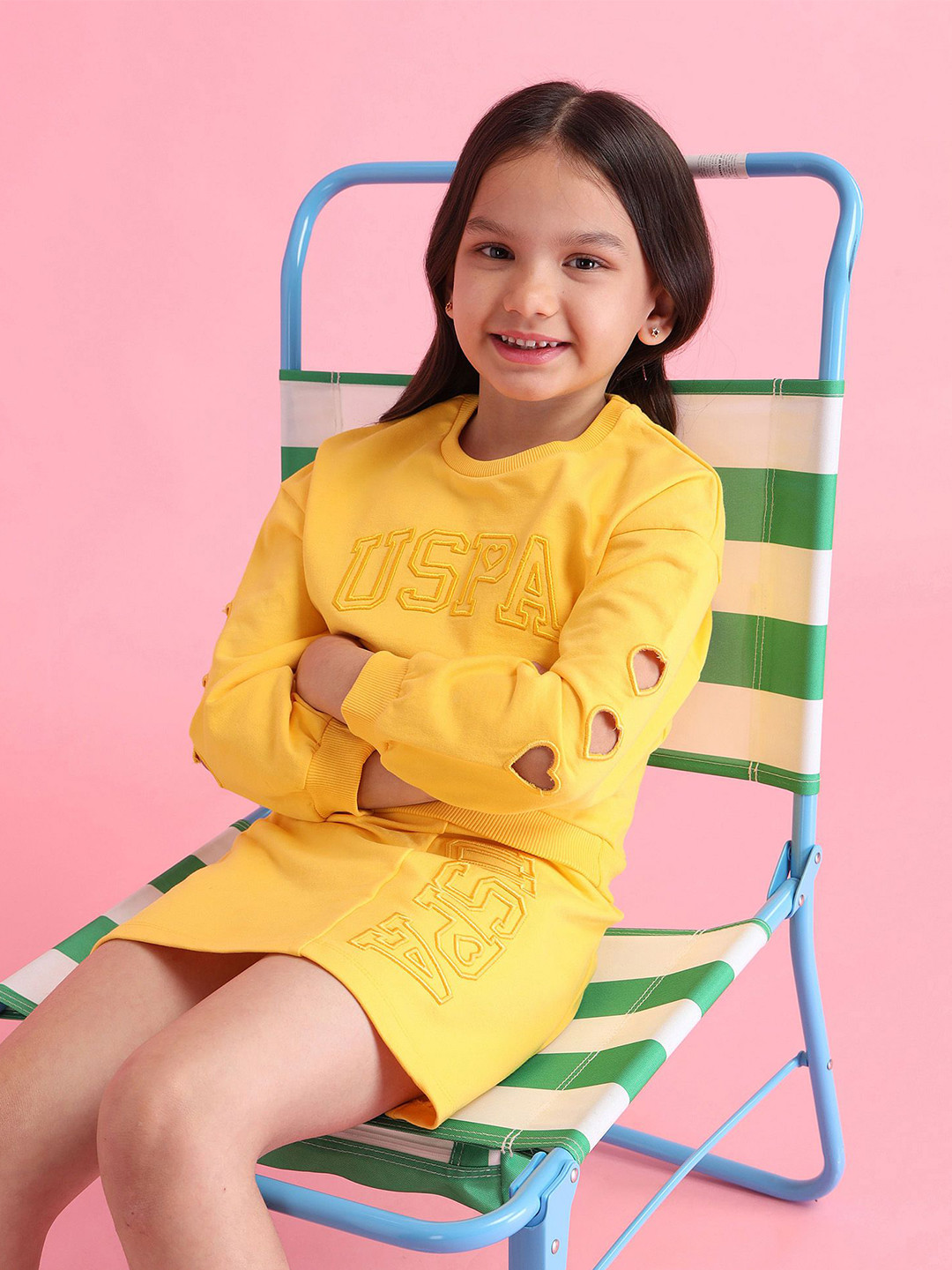 

U.S. Polo Assn. Kids Girls Brand Logo Printed Round Neck Cotton Pullover Sweatshirt, Yellow