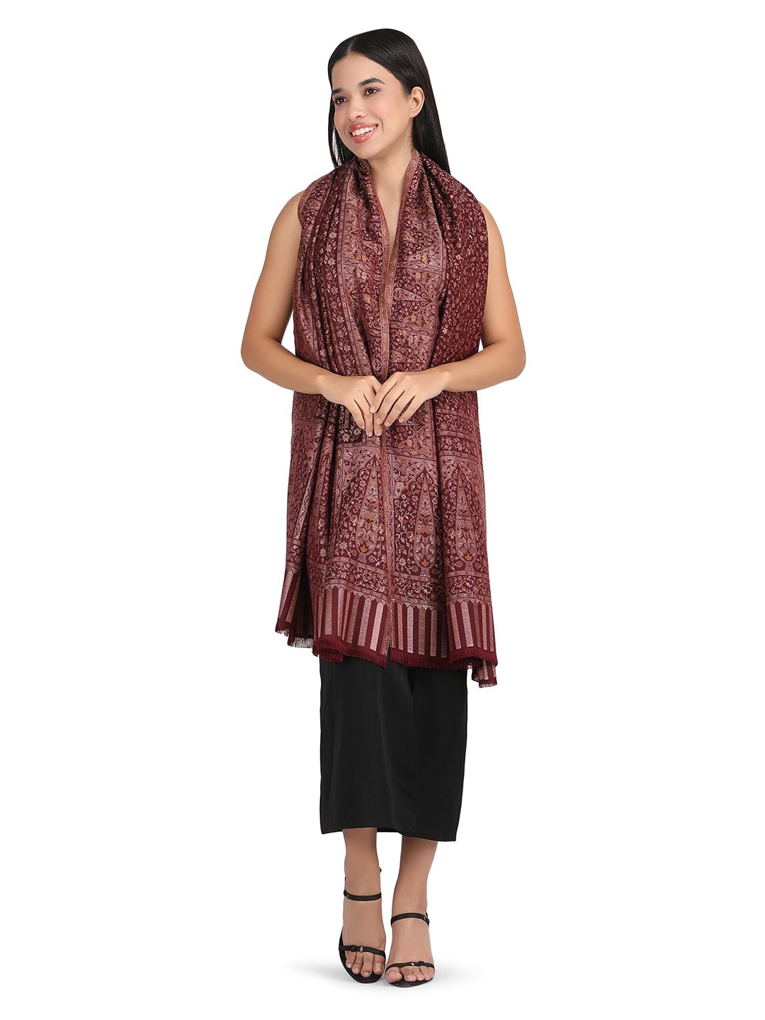 

Stole & Yarn Unisex Woven Design Ethnic Motifs Stoles, Maroon