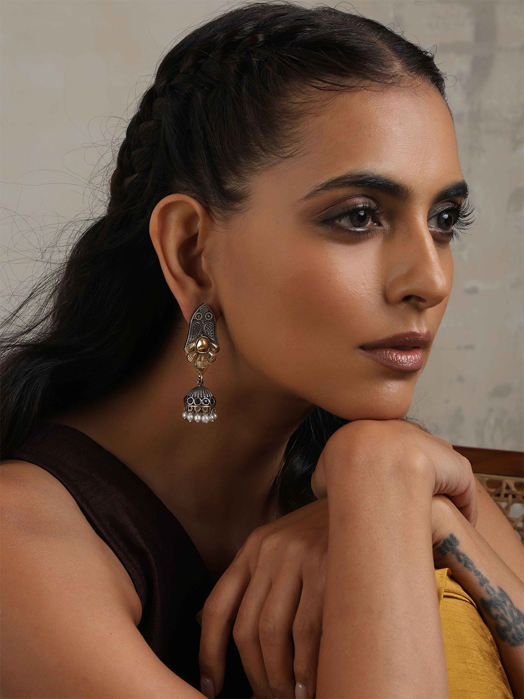 

trueBrowns Brass Plated Contemporary Jhumkas, Silver