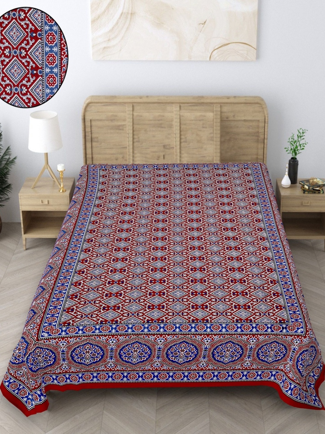 

Texstylers Maroon & Blue Floral 140 TC Single Bedsheet with Pillow Covers