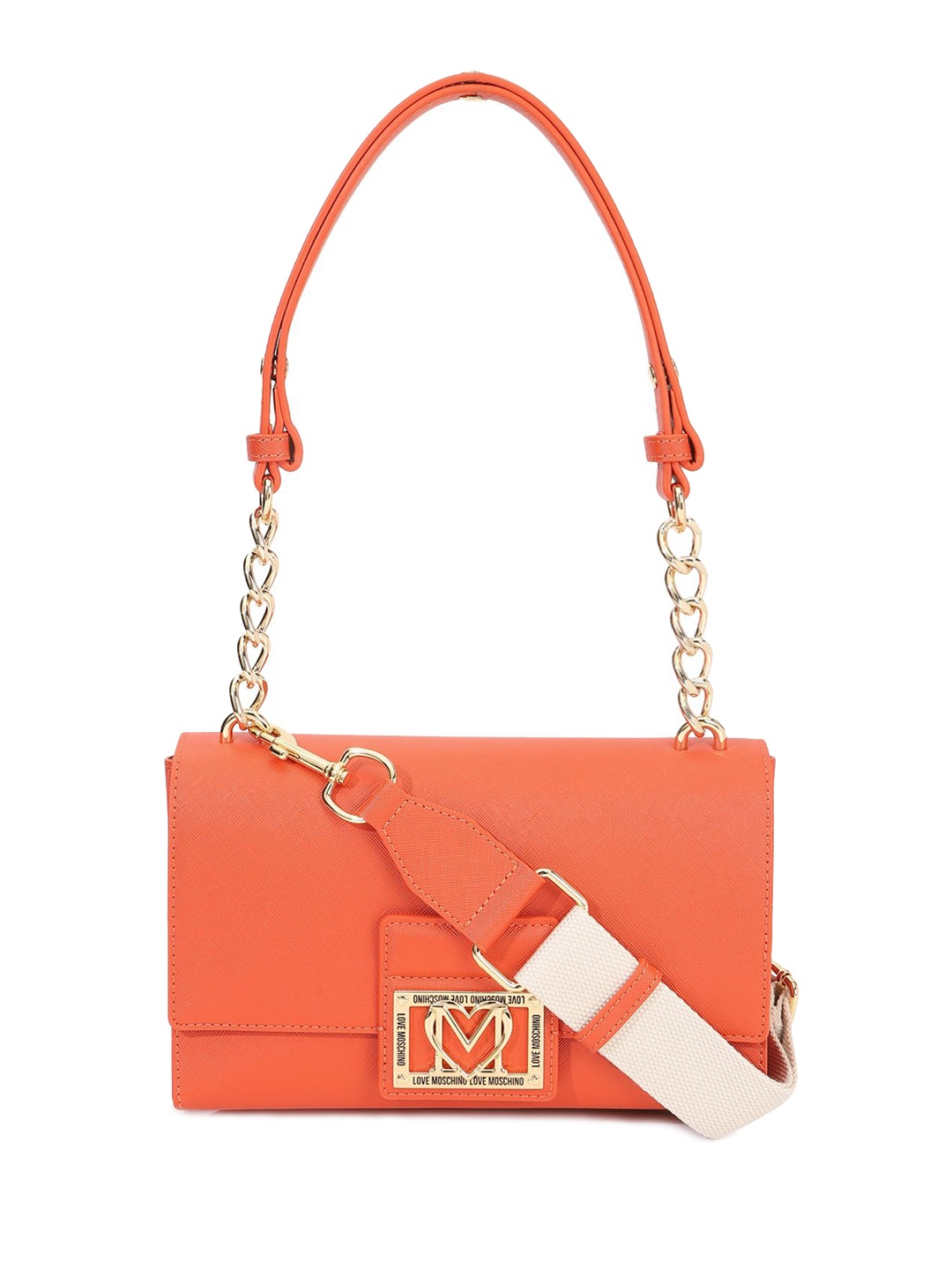 

LOVE MOSCHINO Textured PU Structured Shoulder Bag with Quilted, Rust