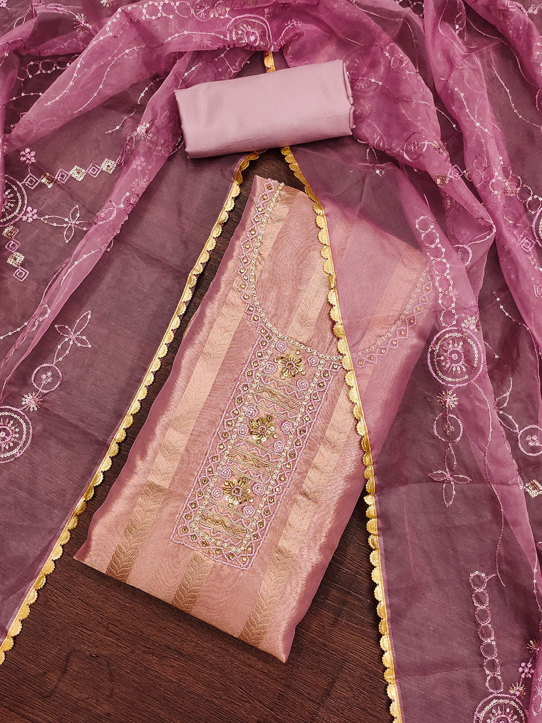 

Maroosh Beads & Stones Organza Unstitched Dress Material, Purple